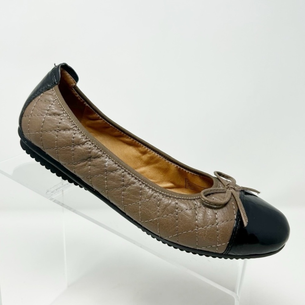 Josef Seibel Pippa Brown Quilted Leather Flats Black Cap Toe Size 37 with Bow